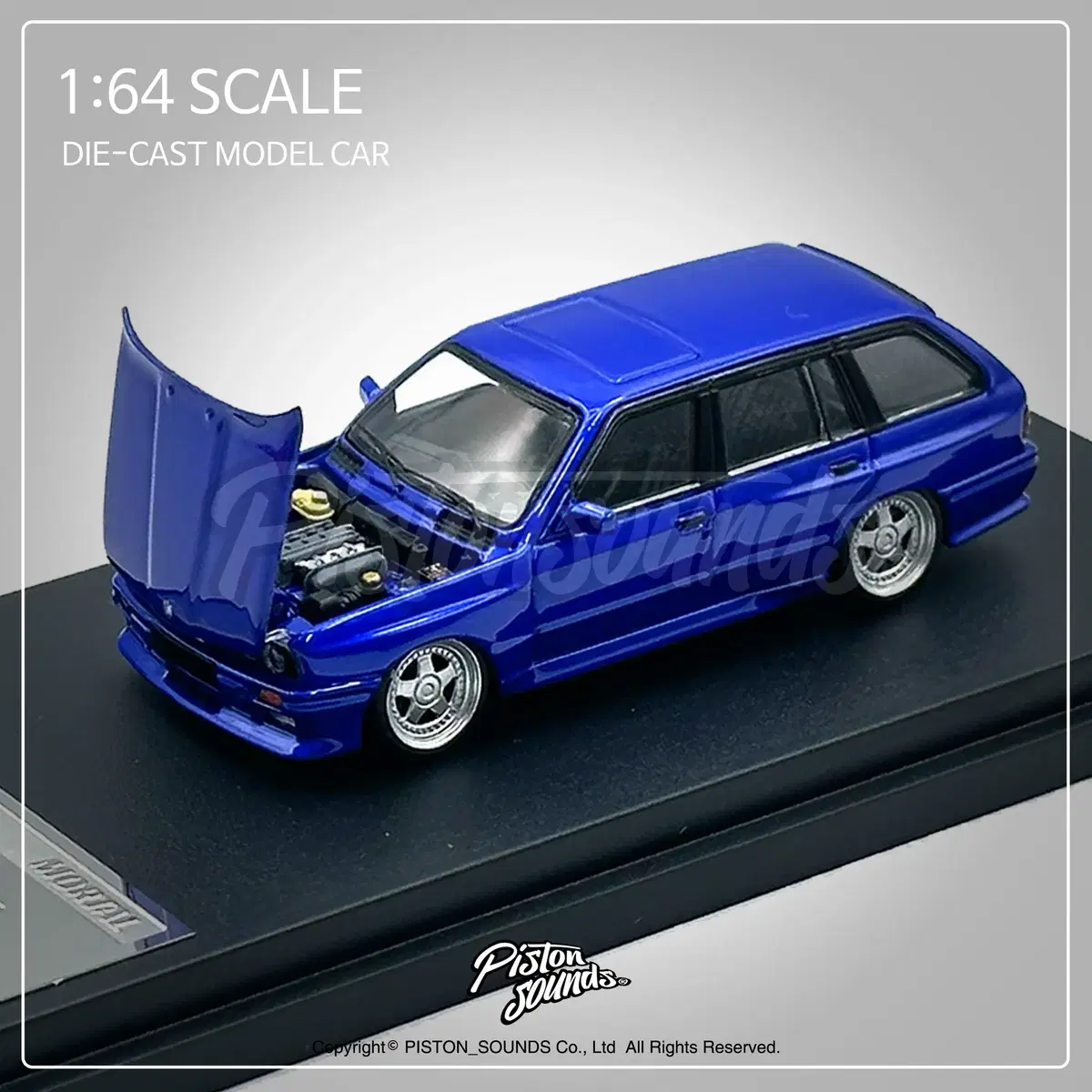 1:64스케일 다이캐스트 BMW E30 투어링 메탈릭블루 보닛오픈 올드카